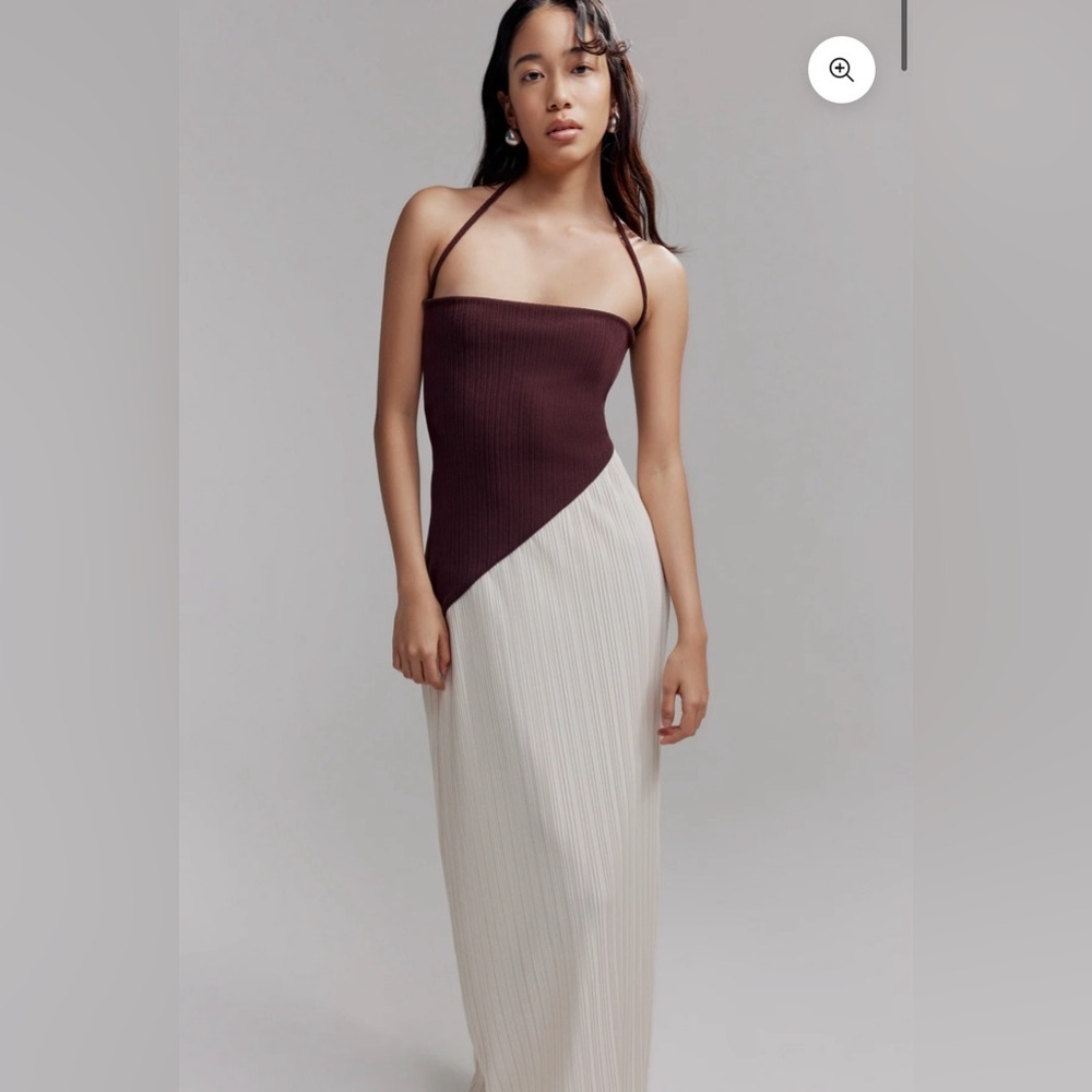 NWT Aaizel PLEAT CONTRAST DRESS BROWN/IVORY size 2 US